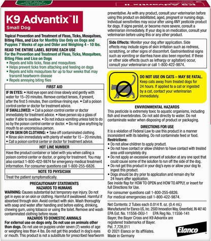 II Small Dog Vet-Recommended Flea, Tick & Mosquito Treatment & Prevention | Dogs 4-10 lbs. | 1-Mo Supply