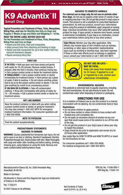 II Small Dog Vet-Recommended Flea, Tick & Mosquito Treatment & Prevention | Dogs 4-10 lbs. | 1-Mo Supply