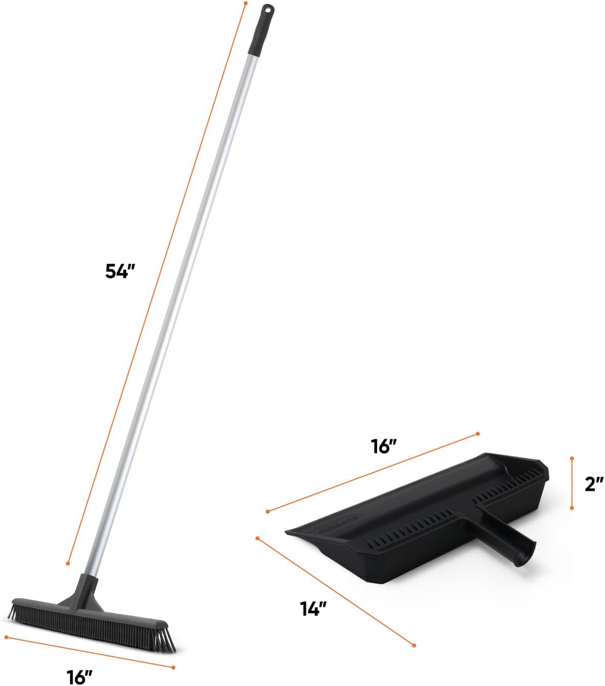 Superio 16” Pet Hair Remover Silicone Broom - Carpet Rake for Fur Removal - Rug Rake to Fluff Carpet – for Dust on Hardwood Floor & Tile – Rinse to Clean