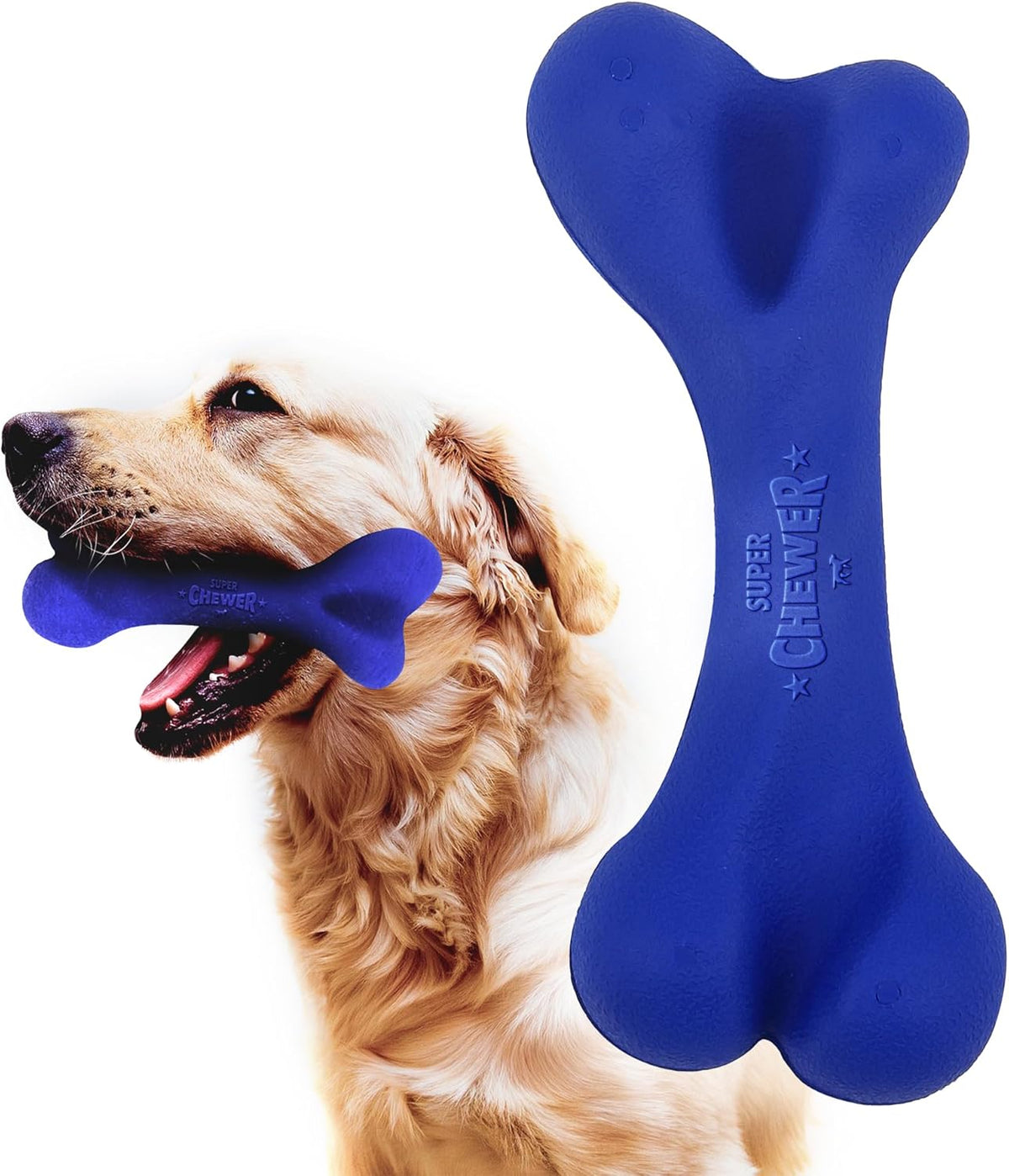SuperChewer Tough Tug-of-War Flying Disc Toy | Lifetime Replacement | Strong Natural Rubber | Great Tug Disc Fetch Toy for Dogs | Ultra Durable Chew Toys for Aggressive Chewers | For All Breeds