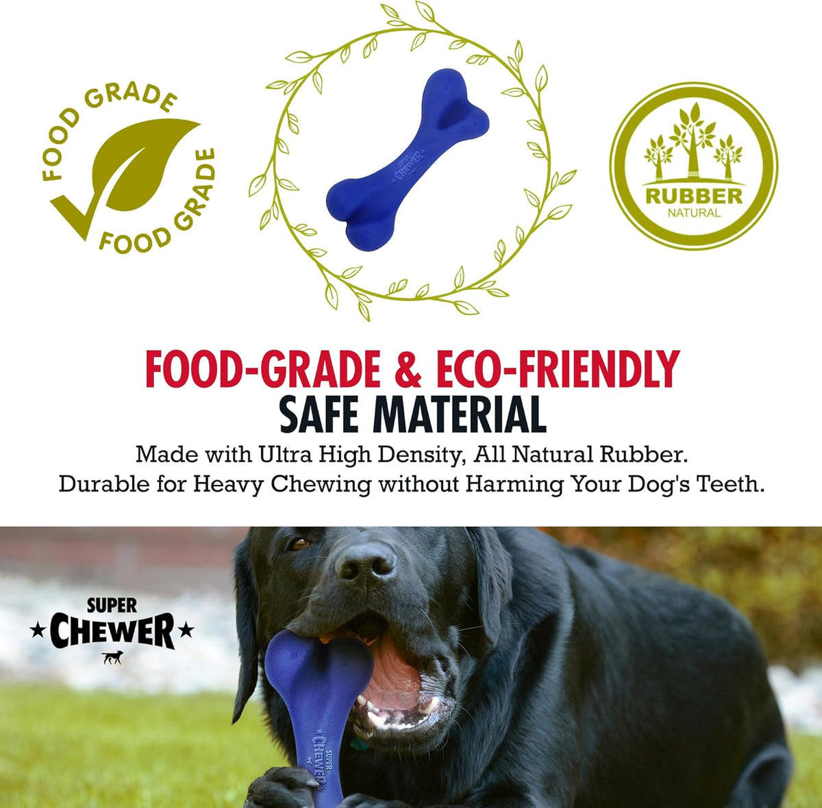 SuperChewer Tough Tug-of-War Flying Disc Toy | Lifetime Replacement | Strong Natural Rubber | Great Tug Disc Fetch Toy for Dogs | Ultra Durable Chew Toys for Aggressive Chewers | For All Breeds