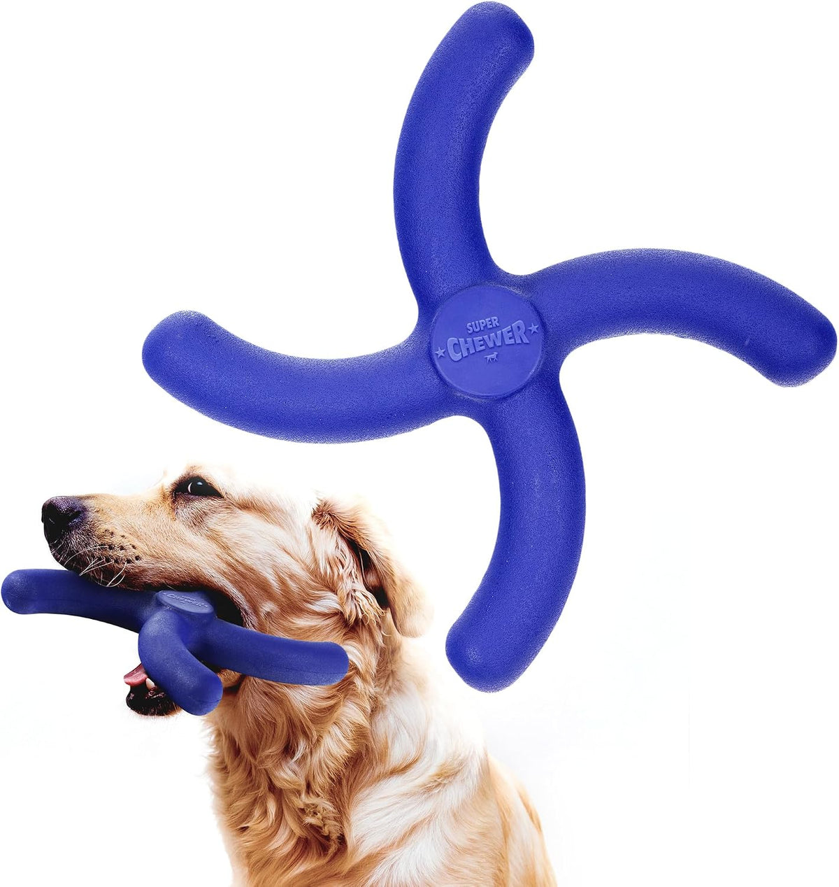 SuperChewer Tough Tug-of-War Flying Disc Toy | Lifetime Replacement | Strong Natural Rubber | Great Tug Disc Fetch Toy for Dogs | Ultra Durable Chew Toys for Aggressive Chewers | For All Breeds