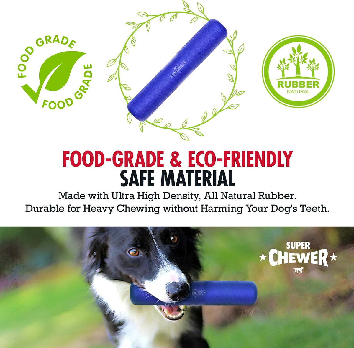 SuperChewer Tough Tug-of-War Flying Disc Toy | Lifetime Replacement | Strong Natural Rubber | Great Tug Disc Fetch Toy for Dogs | Ultra Durable Chew Toys for Aggressive Chewers | For All Breeds