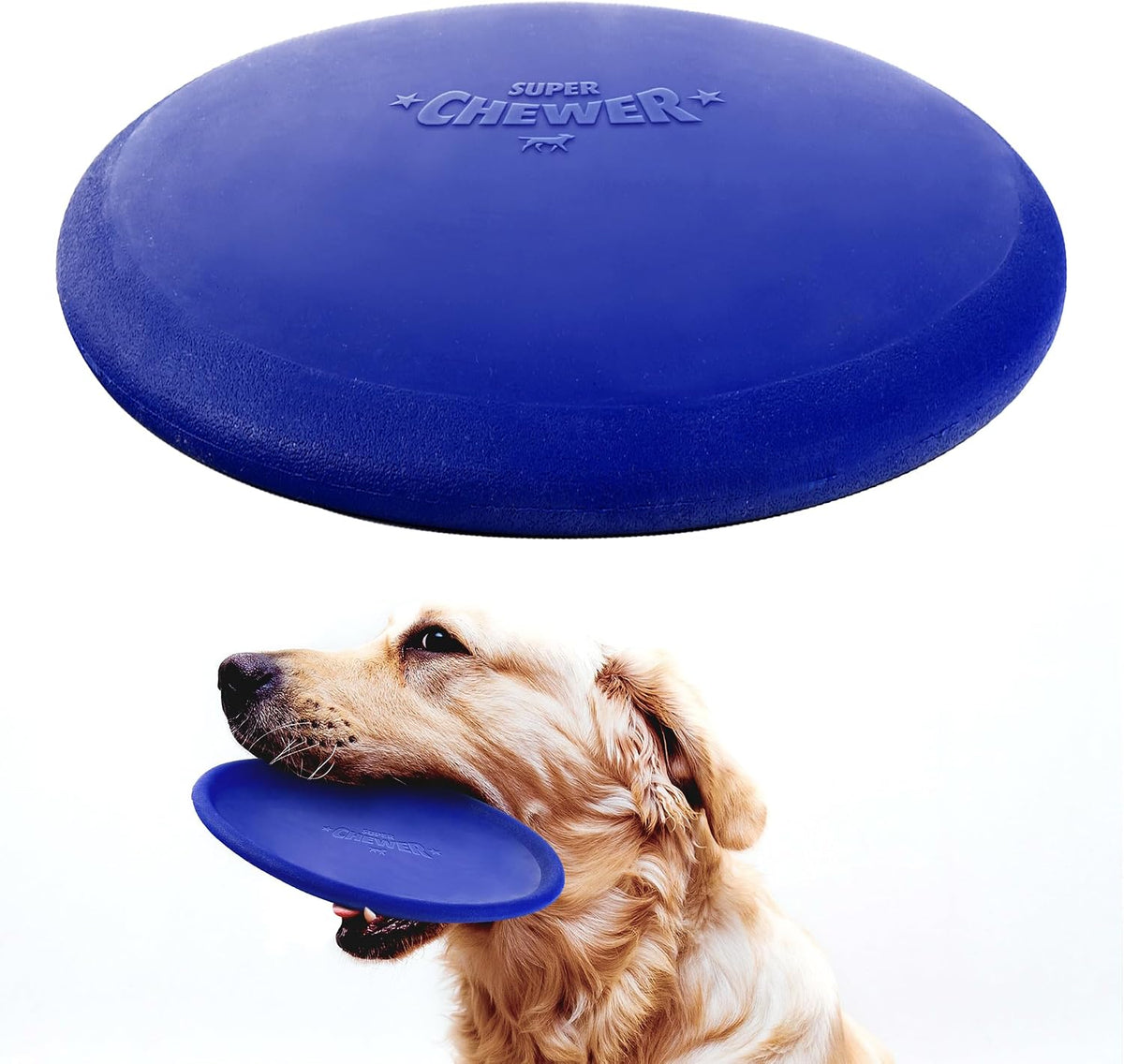 SuperChewer Tough Tug-of-War Flying Disc Toy | Lifetime Replacement | Strong Natural Rubber | Great Tug Disc Fetch Toy for Dogs | Ultra Durable Chew Toys for Aggressive Chewers | For All Breeds