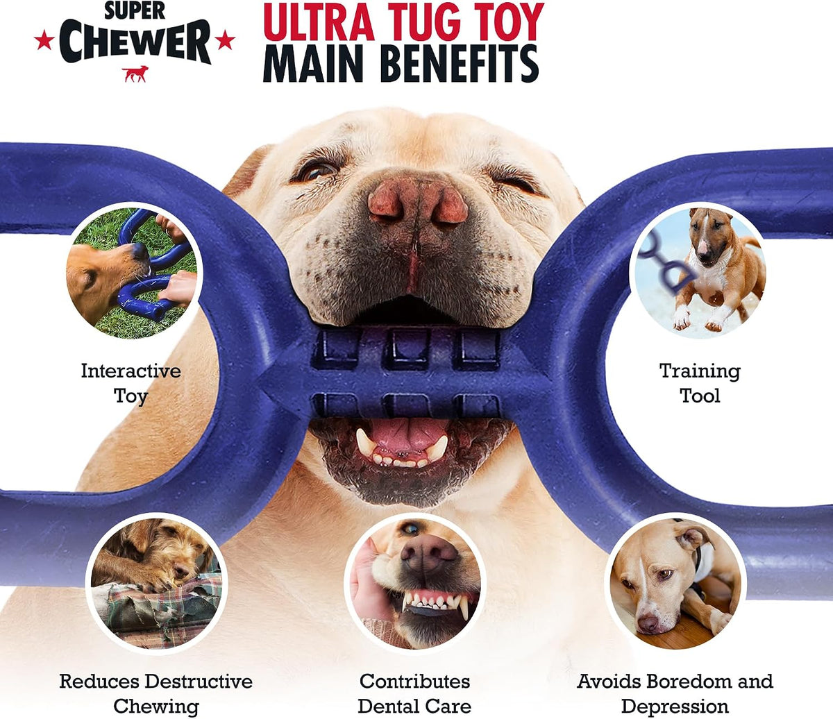 SuperChewer Tough Tug-of-War Flying Disc Toy | Lifetime Replacement | Strong Natural Rubber | Great Tug Disc Fetch Toy for Dogs | Ultra Durable Chew Toys for Aggressive Chewers | For All Breeds