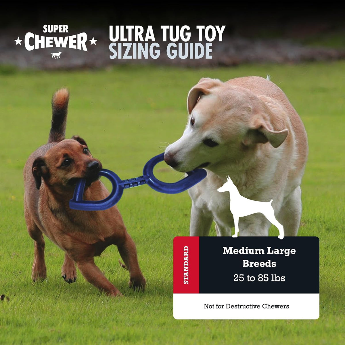 SuperChewer Tough Tug-of-War Flying Disc Toy | Lifetime Replacement | Strong Natural Rubber | Great Tug Disc Fetch Toy for Dogs | Ultra Durable Chew Toys for Aggressive Chewers | For All Breeds