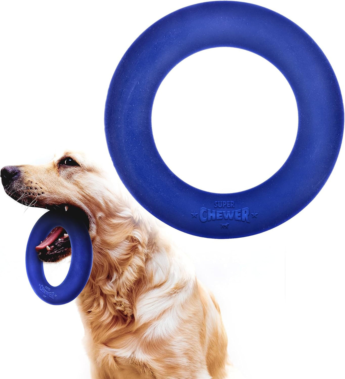 SuperChewer Tough Tug-of-War Flying Disc Toy | Lifetime Replacement | Strong Natural Rubber | Great Tug Disc Fetch Toy for Dogs | Ultra Durable Chew Toys for Aggressive Chewers | For All Breeds