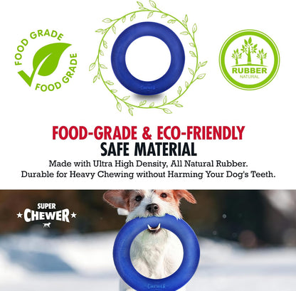 SuperChewer Tough Tug-of-War Flying Disc Toy | Lifetime Replacement | Strong Natural Rubber | Great Tug Disc Fetch Toy for Dogs | Ultra Durable Chew Toys for Aggressive Chewers | For All Breeds