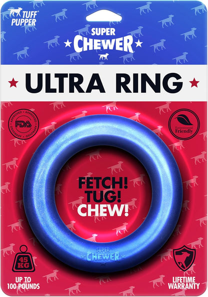 SuperChewer Tough Tug-of-War Flying Disc Toy | Lifetime Replacement | Strong Natural Rubber | Great Tug Disc Fetch Toy for Dogs | Ultra Durable Chew Toys for Aggressive Chewers | For All Breeds