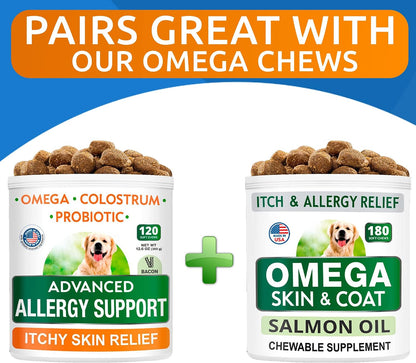 Dog Allergy Relief Chews - Skin Health & Anti-Itch Supplement with Omega-3