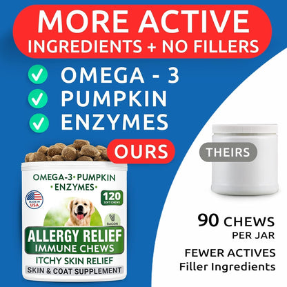 Dog Allergy Relief Chews - Skin Health & Anti-Itch Supplement with Omega-3