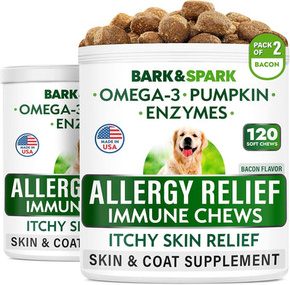 Dog Allergy Relief Chews - Skin Health & Anti-Itch Supplement with Omega-3