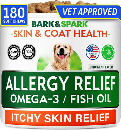 Dog Allergy Relief Chews - Skin Health & Anti-Itch Supplement with Omega-3