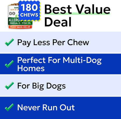 Dog Allergy Relief Chews - Skin Health & Anti-Itch Supplement with Omega-3