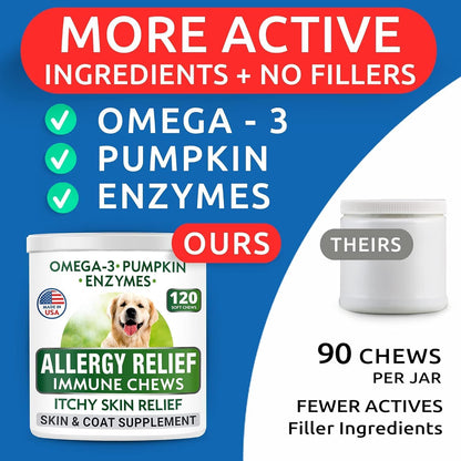 Dog Allergy Relief Chews - Skin Health & Anti-Itch Supplement with Omega-3