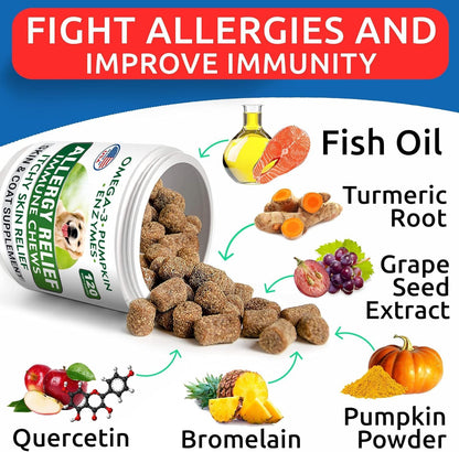 Dog Allergy Relief Chews - Skin Health & Anti-Itch Supplement with Omega-3