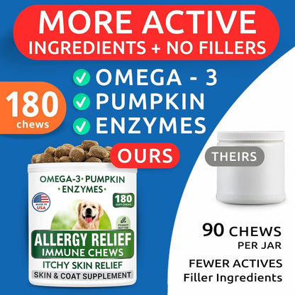 Dog Allergy Relief Chews - Skin Health & Anti-Itch Supplement with Omega-3