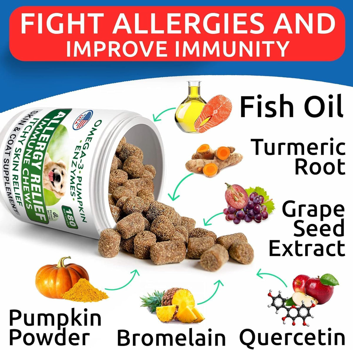 Dog Allergy Relief Chews - Skin Health & Anti-Itch Supplement with Omega-3