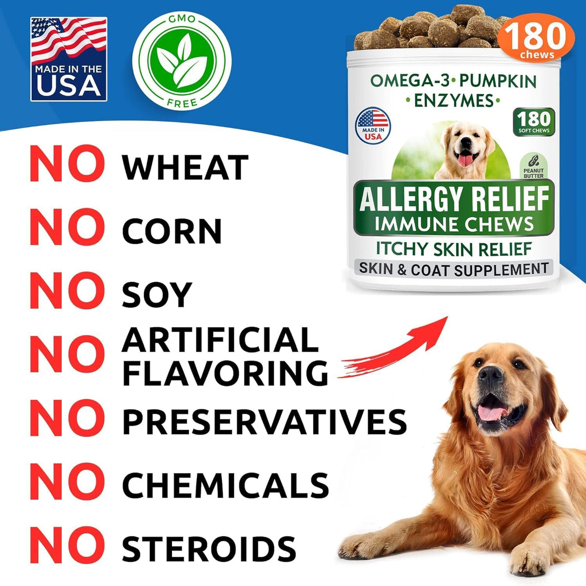 Dog Allergy Relief Chews - Skin Health & Anti-Itch Supplement with Omega-3