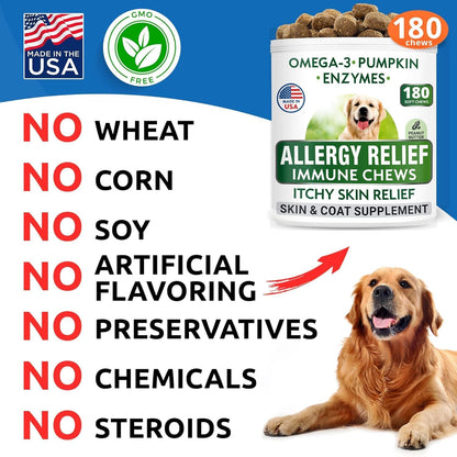 Dog Allergy Relief Chews - Skin Health & Anti-Itch Supplement with Omega-3