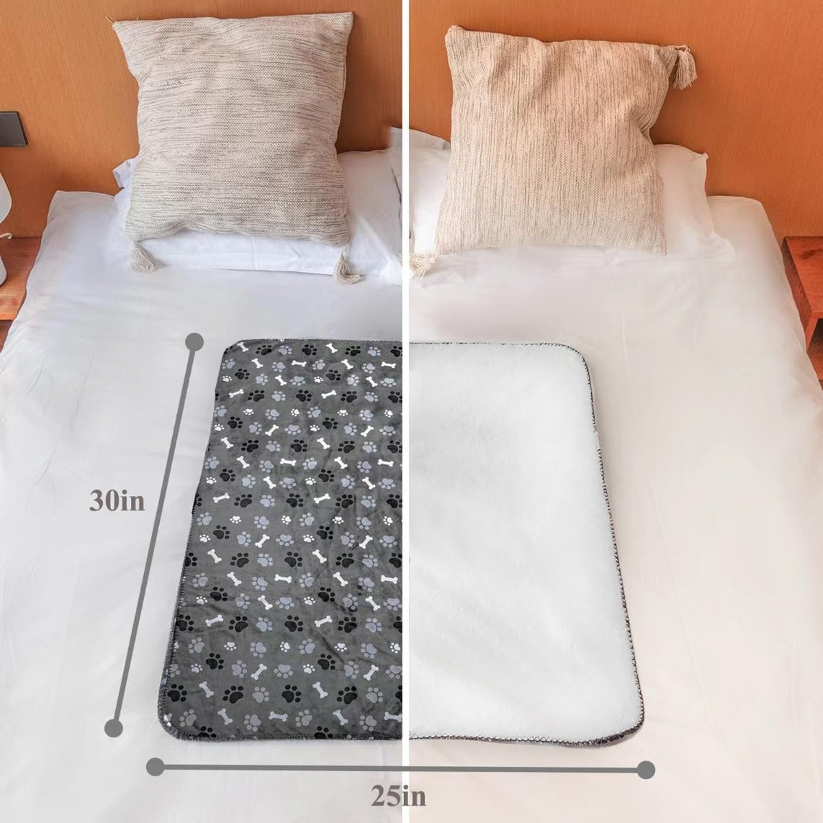 Waterproof Dog Blanket, Pattern Printing Super Soft Warm Fluffy Facecloth Sofa Car Bed Protector, Urine Proof Washable Outdoor Pet Blanket for Puppy Large Dogs & Cats(paw & Bone40*30)