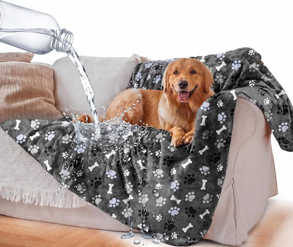 Waterproof Dog Blanket, Pattern Printing Super Soft Warm Fluffy Facecloth Sofa Car Bed Protector, Urine Proof Washable Outdoor Pet Blanket for Puppy Large Dogs & Cats(paw & Bone40*30)