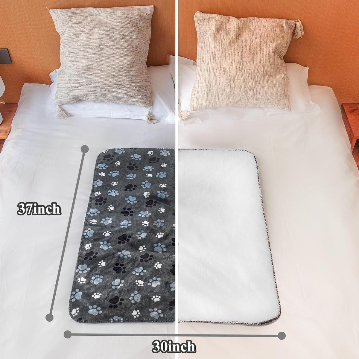 Waterproof Dog Blanket, Pattern Printing Super Soft Warm Fluffy Facecloth Sofa Car Bed Protector, Urine Proof Washable Outdoor Pet Blanket for Puppy Large Dogs & Cats(paw & Bone40*30)