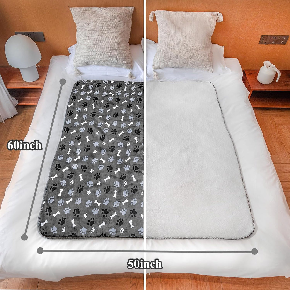 Waterproof Dog Blanket, Pattern Printing Super Soft Warm Fluffy Facecloth Sofa Car Bed Protector, Urine Proof Washable Outdoor Pet Blanket for Puppy Large Dogs & Cats(paw & Bone40*30)