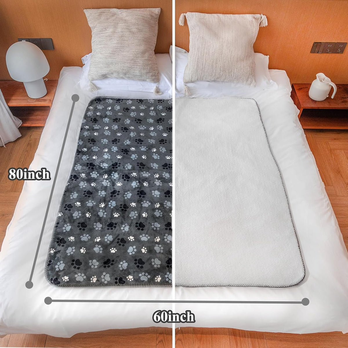 Waterproof Dog Blanket, Pattern Printing Super Soft Warm Fluffy Facecloth Sofa Car Bed Protector, Urine Proof Washable Outdoor Pet Blanket for Puppy Large Dogs & Cats(paw & Bone40*30)