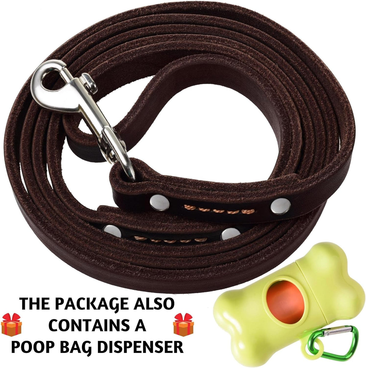Leather Dog Leash for Small & Medium Dogs, 6ft x 1/2"