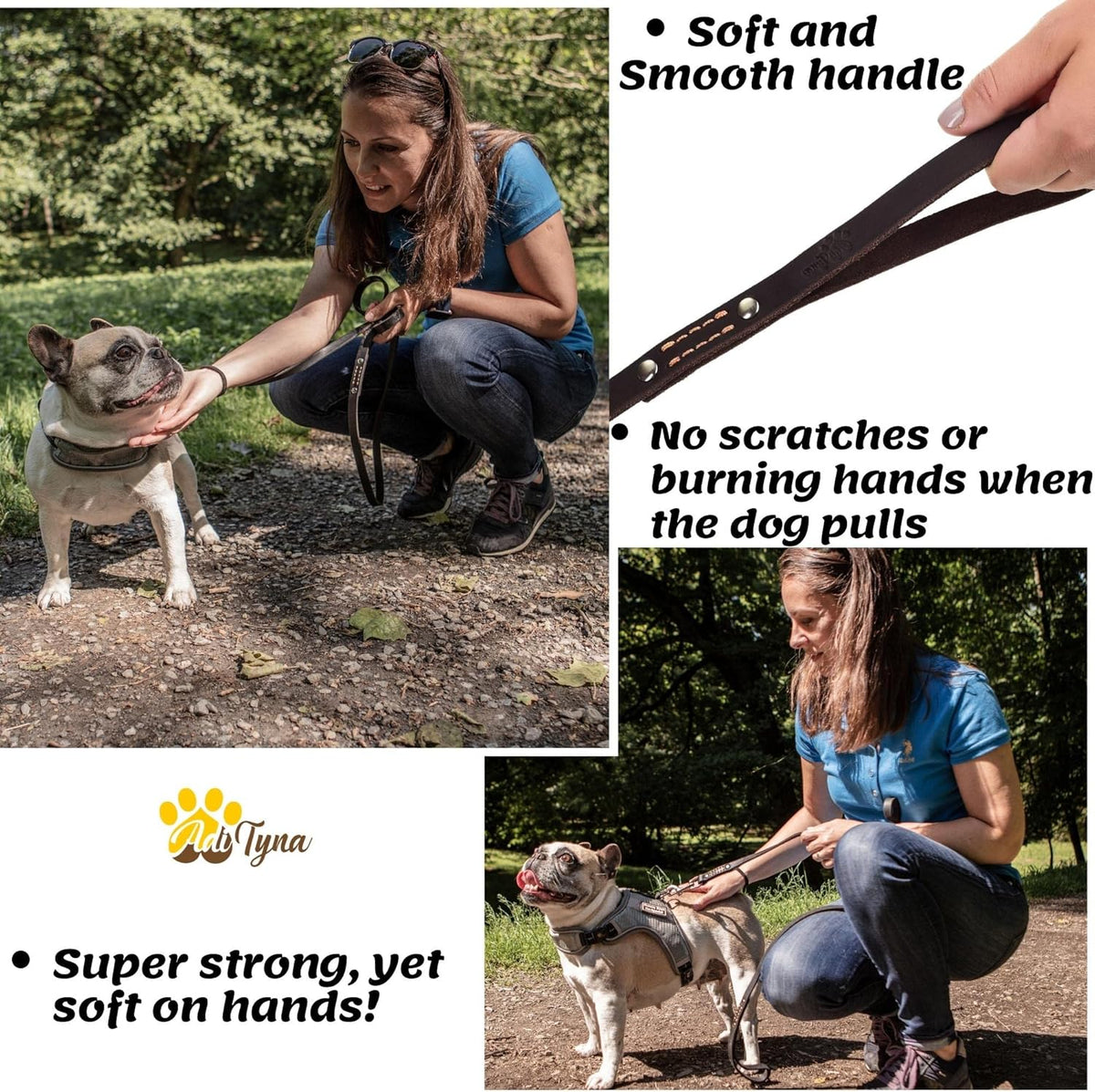 Leather Dog Leash for Small & Medium Dogs, 6ft x 1/2"