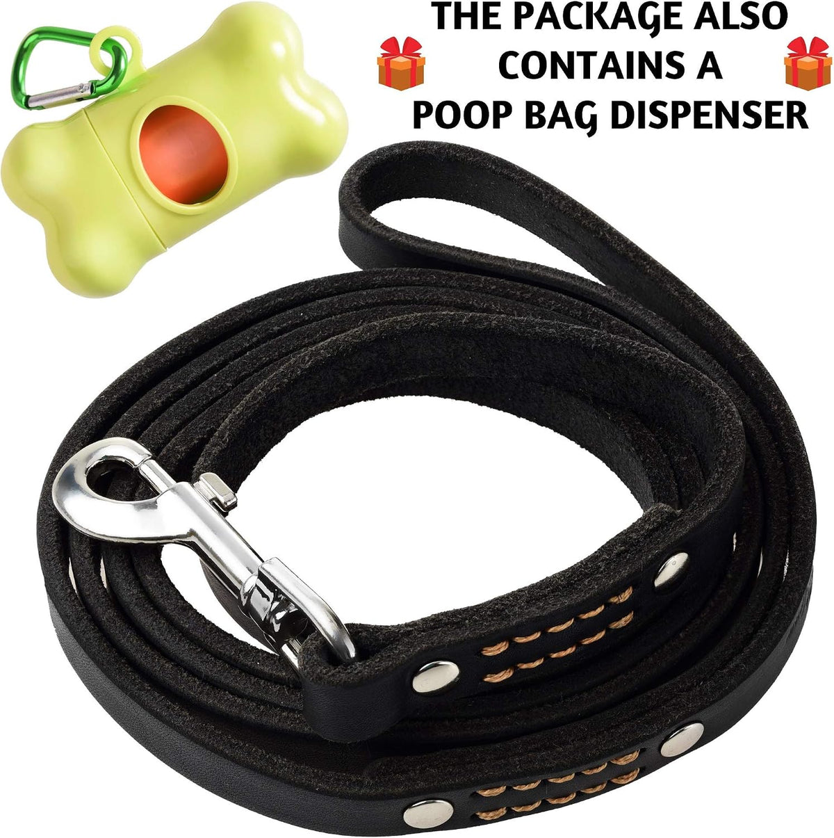 Leather Dog Leash for Small & Medium Dogs, 6ft x 1/2"