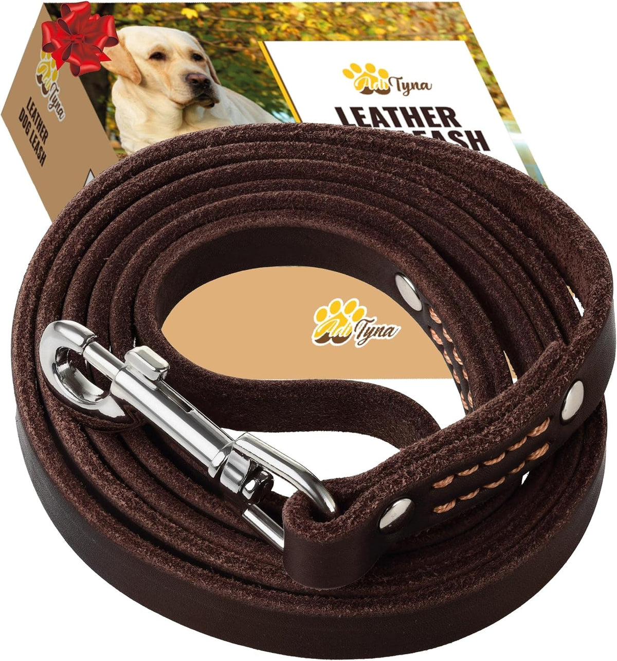 Leather Dog Leash for Small & Medium Dogs, 6ft x 1/2"