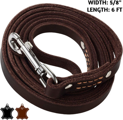Leather Dog Leash for Small & Medium Dogs, 6ft x 1/2"