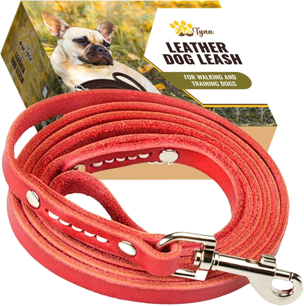 Leather Dog Leash for Small & Medium Dogs, 6ft x 1/2"