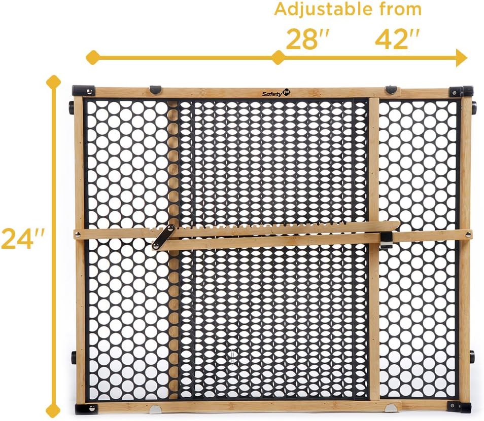Bamboo Baby Gate for Doorways, No Drill Easy Install, Dog Gates, Fits 28"-42", 24" High, Bamboo and Black