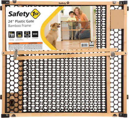 Bamboo Baby Gate for Doorways, No Drill Easy Install, Dog Gates, Fits 28"-42", 24" High, Bamboo and Black