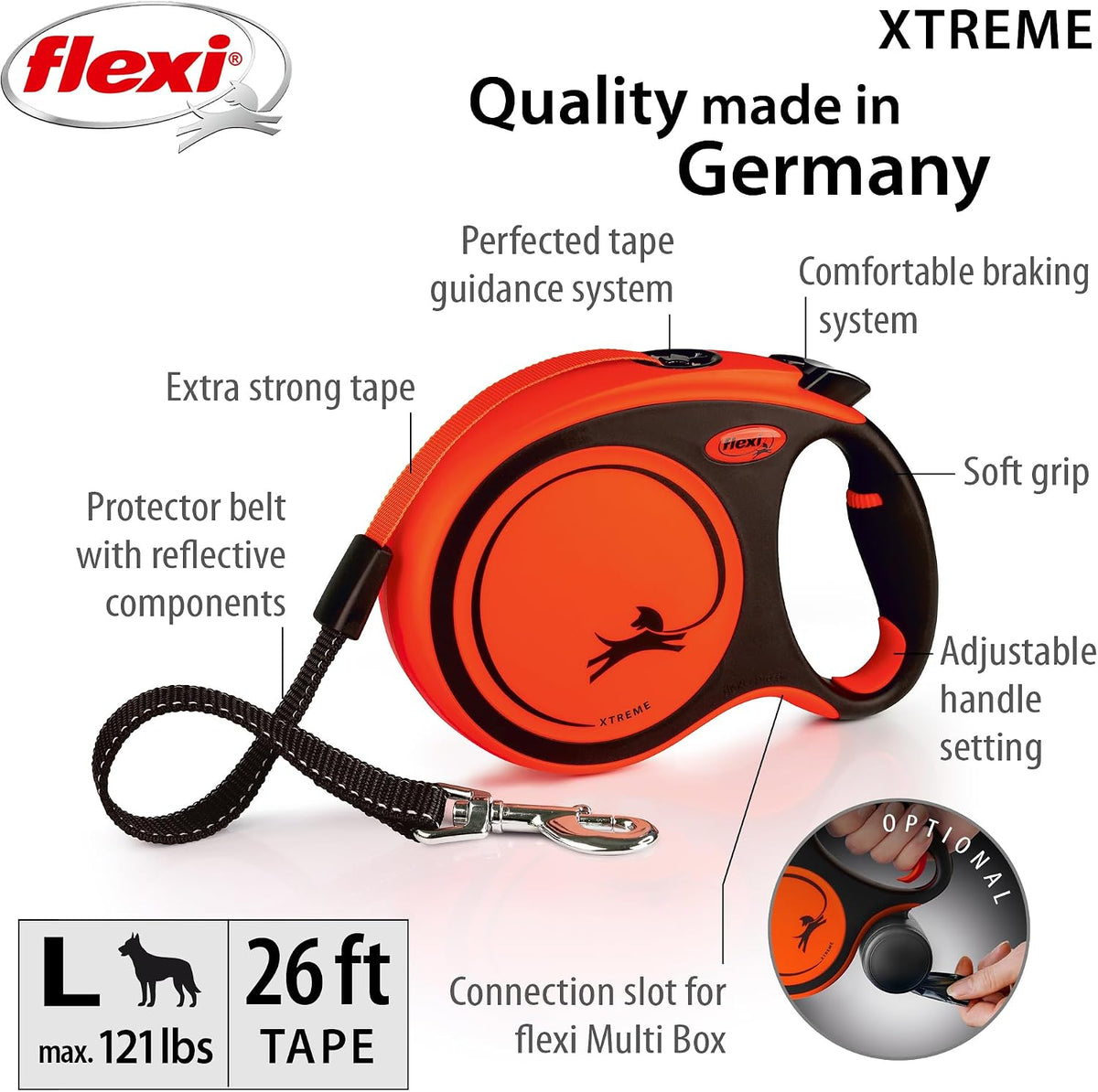 ® Xtreme Tape Retractable Dog Leash, Large, 26 ft - Orange/Black