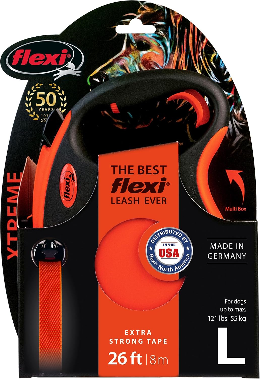 ® Xtreme Tape Retractable Dog Leash, Large, 26 ft - Orange/Black