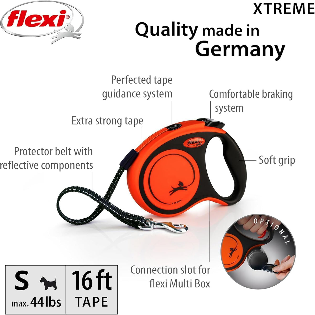 ® Xtreme Tape Retractable Dog Leash, Large, 26 ft - Orange/Black
