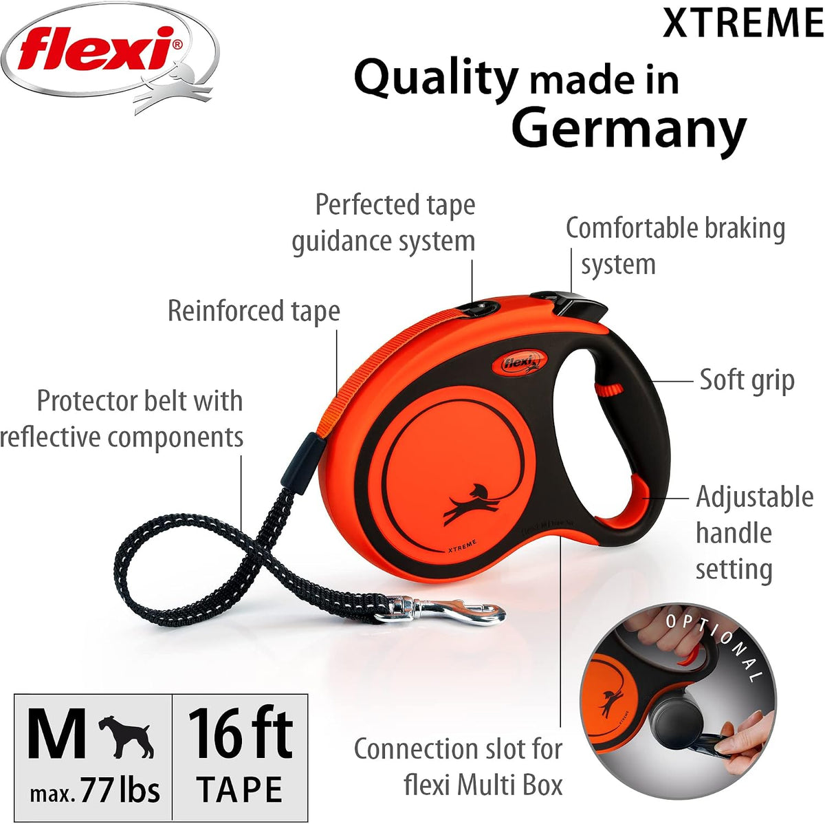 ® Xtreme Tape Retractable Dog Leash, Large, 26 ft - Orange/Black