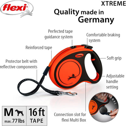 ® Xtreme Tape Retractable Dog Leash, Large, 26 ft - Orange/Black