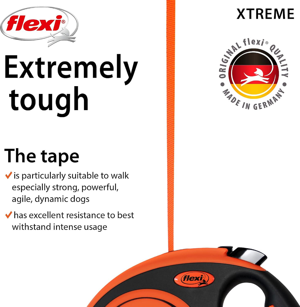® Xtreme Tape Retractable Dog Leash, Large, 26 ft - Orange/Black