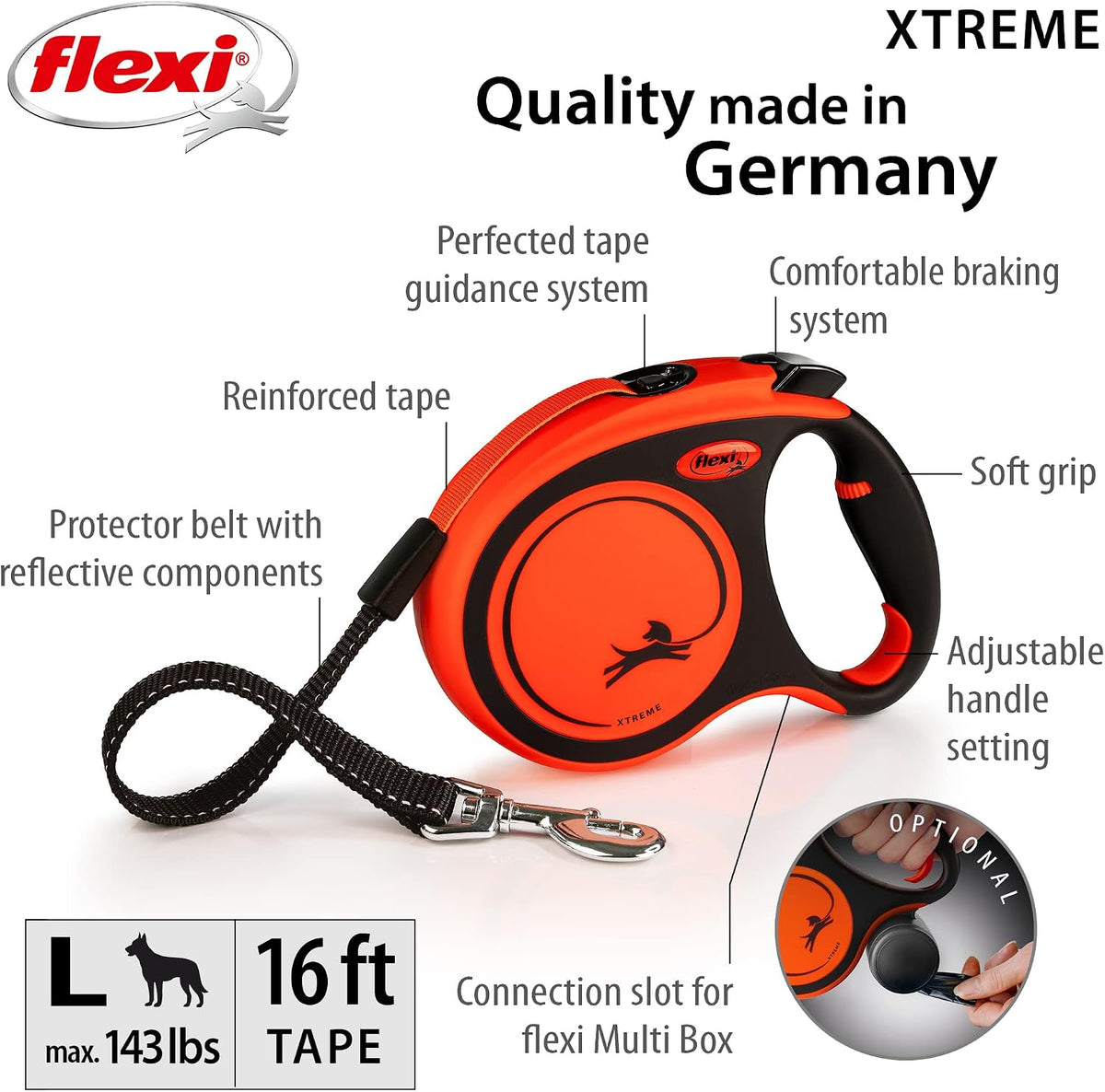 ® Xtreme Tape Retractable Dog Leash, Large, 26 ft - Orange/Black