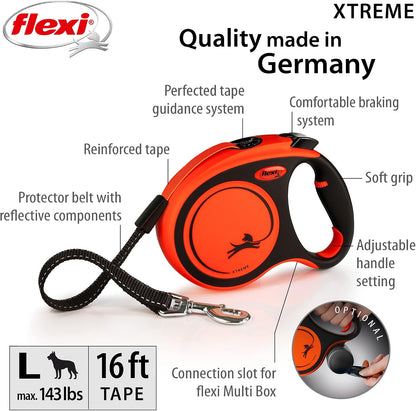 ® Xtreme Tape Retractable Dog Leash, Large, 26 ft - Orange/Black