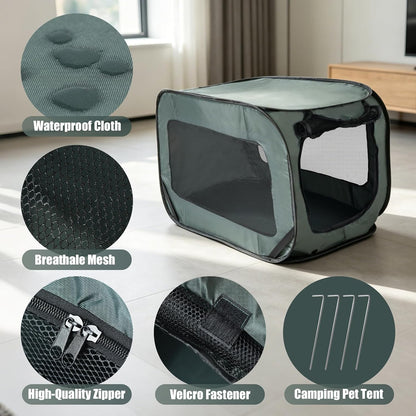 Foldable 36" Dog Crate for Medium Dogs, Portable Waterproof Pop-Up Pet Kennel with Zipper, Collapsible Lightweight Indoor Outdoor Travel Cage with Tie-Down Straps & Ground Nails (Grren)
