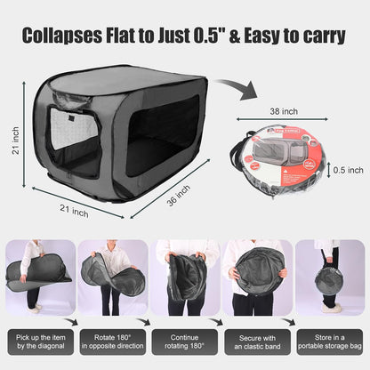 Foldable 36" Dog Crate for Medium Dogs, Portable Waterproof Pop-Up Pet Kennel with Zipper, Collapsible Lightweight Indoor Outdoor Travel Cage with Tie-Down Straps & Ground Nails (Grren)