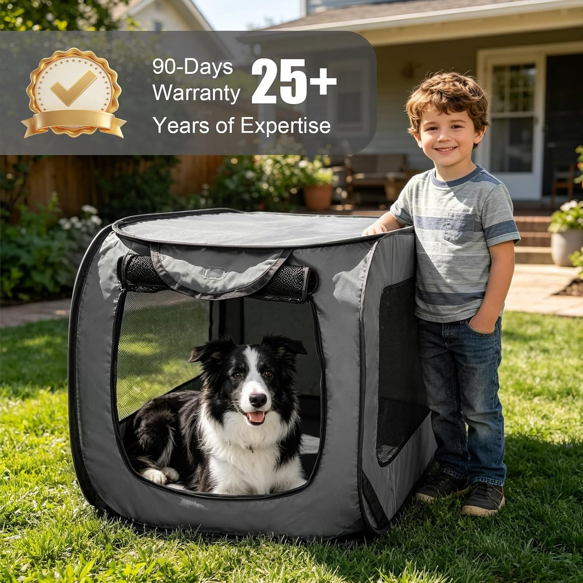 Foldable 36" Dog Crate for Medium Dogs, Portable Waterproof Pop-Up Pet Kennel with Zipper, Collapsible Lightweight Indoor Outdoor Travel Cage with Tie-Down Straps & Ground Nails (Grren)