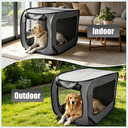 Foldable 36" Dog Crate for Medium Dogs, Portable Waterproof Pop-Up Pet Kennel with Zipper, Collapsible Lightweight Indoor Outdoor Travel Cage with Tie-Down Straps & Ground Nails (Grren)