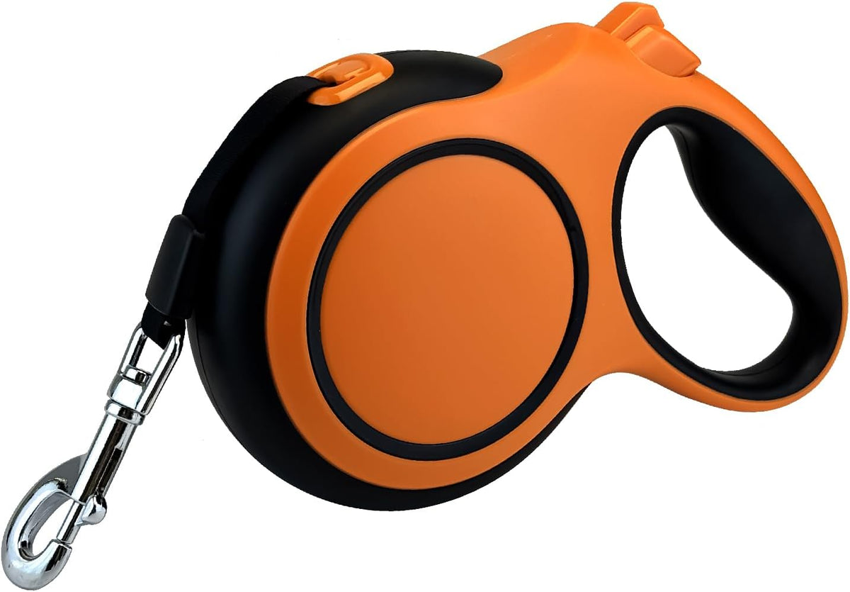 26Ft Retractable Dog Leash, Heavy Duty Great Leash for Dog up to 110 lbs, Anti-Slip Rubberized Handle, One-Handed Brake, Strong Nylon Tape, Tangle Free(Large，Orange&Black).